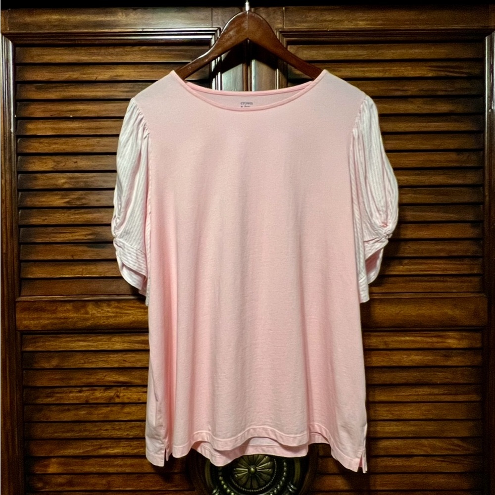 NWOT Crown & Ivy Pink Puff Sleeve Knit Top Women’s XXL Soft Stretch Casual Tee 🩷